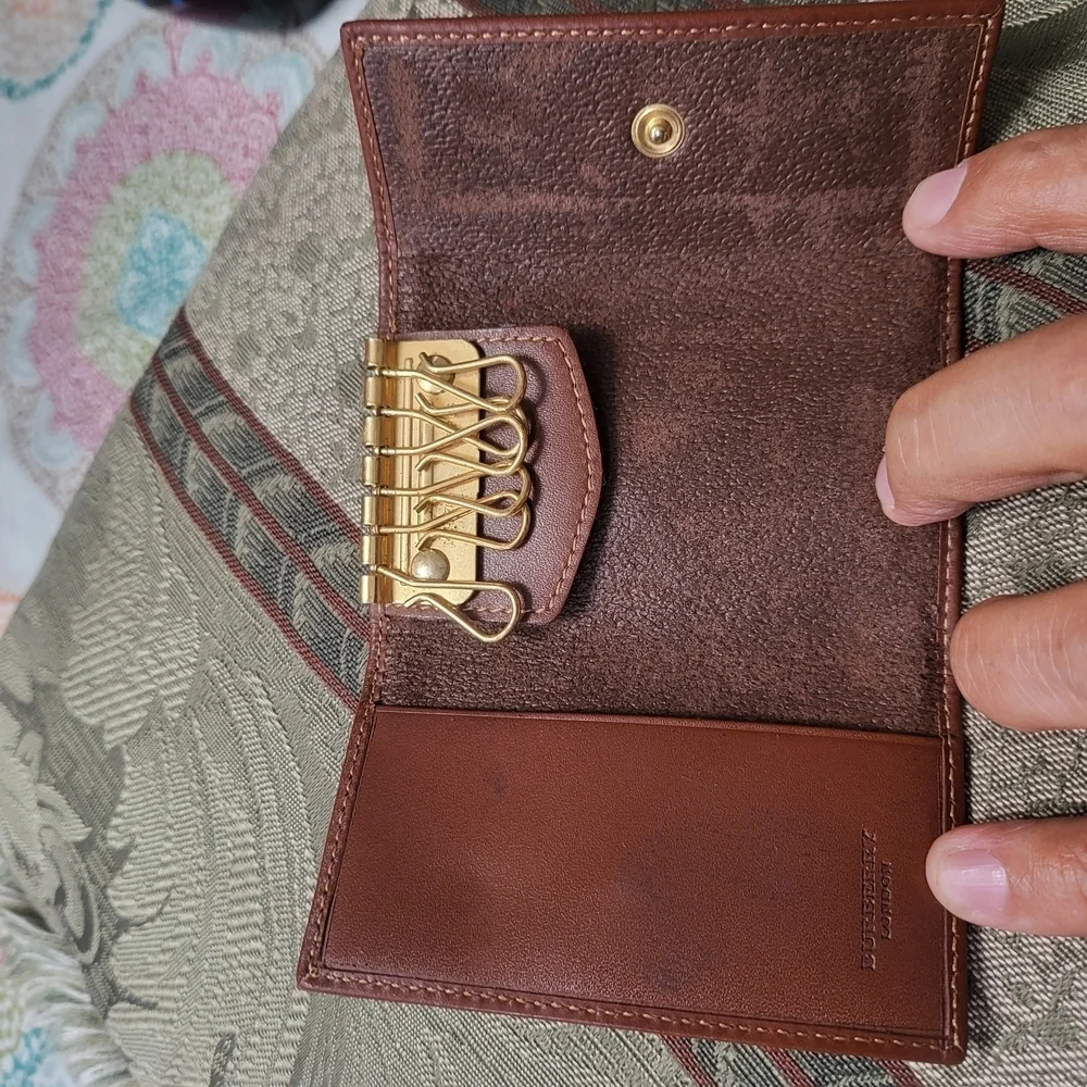 Burberry Brown and Cream Key Card Holder with Classic Check Pattern